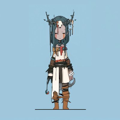 A WASTELAND character with dark teal hair, a bone headpiece and a cream robe with leather straps.